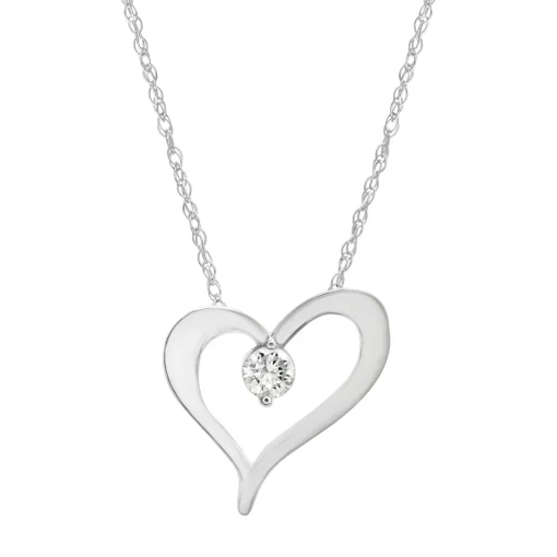 Diamond Single Stone Heart Pendant In 10K White Gold (1/10 Ct. Tw.)