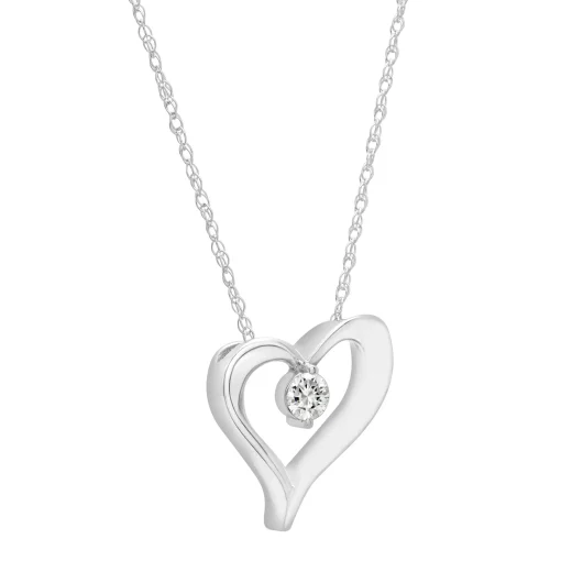 Diamond Single Stone Heart Pendant In 10K White Gold (1/10 Ct. Tw.)