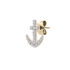 Diamond Single Stud Anchor Earring In 10K Yellow Gold