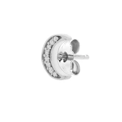 Diamond Single Stud Moon Earring In 10K White Gold