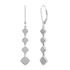 Diamond Square Cluster Drop Earrings In 10K White Gold (1/2 Ct. Tw.)