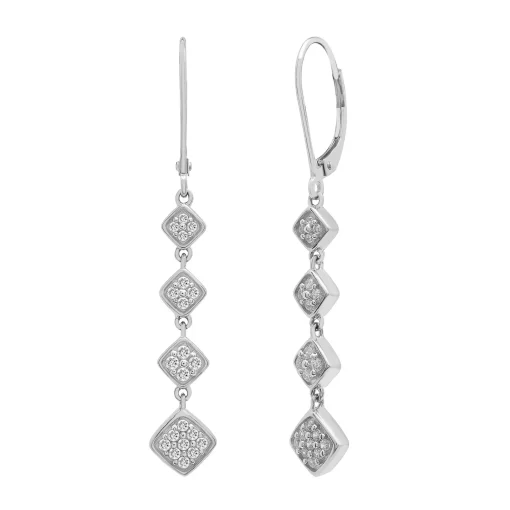Diamond Square Cluster Drop Earrings In 10K White Gold (1/2 Ct. Tw.)