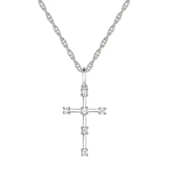 Diamond Studded Cross Pendant In Sterling Silver (1/10 Ct. Tw.)
