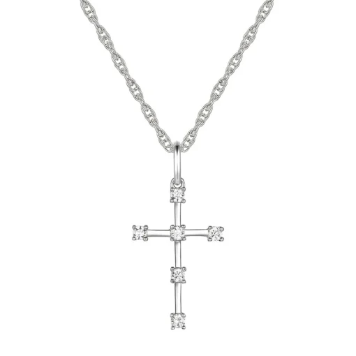 Diamond Studded Cross Pendant In Sterling Silver (1/10 Ct. Tw.)