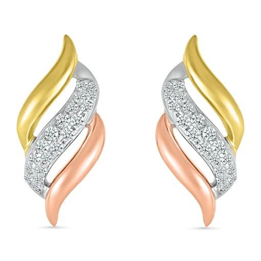Diamond Swirl Earrings In Tri-Tone 10K Gold (1/7 Ct. Tw.)