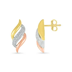 Diamond Swirl Earrings In Tri-Tone 10K Gold (1/7 Ct. Tw.)