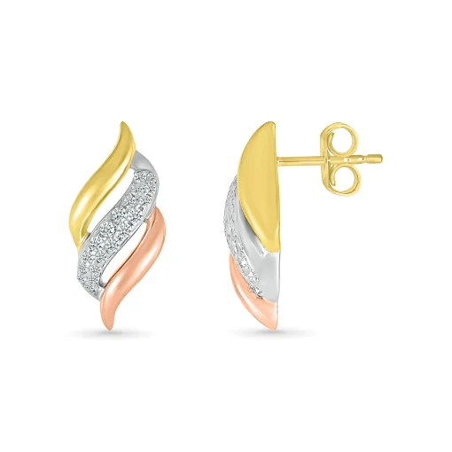 Diamond Swirl Earrings In Tri-Tone 10K Gold (1/7 Ct. Tw.)
