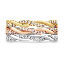 Diamond Three-Row Twist Band In Sterling Silver And 10K Rose And Yellow Gold (1/3 Ct. Tw.)