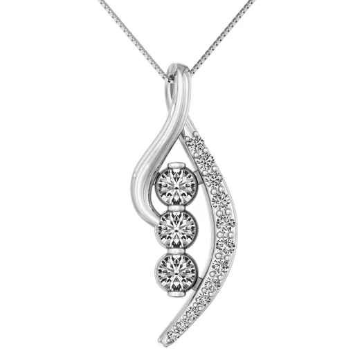 Diamond Three-Stone Pendant In 14K White Gold (5/8 Ct. Tw.)