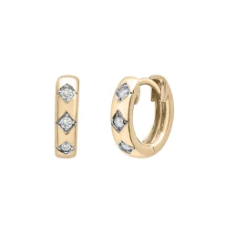 Diamond Three-Stone Starburst Huggie Hoop Earrings In Vermeil (1/7 Ct. Tw.)
