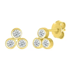 Diamond Three-Stone Stud Earrings In 10K Yellow Gold (1/5 Ct. Tw.)
