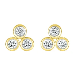 Diamond Three-Stone Stud Earrings In 10K Yellow Gold (1/5 Ct. Tw.)