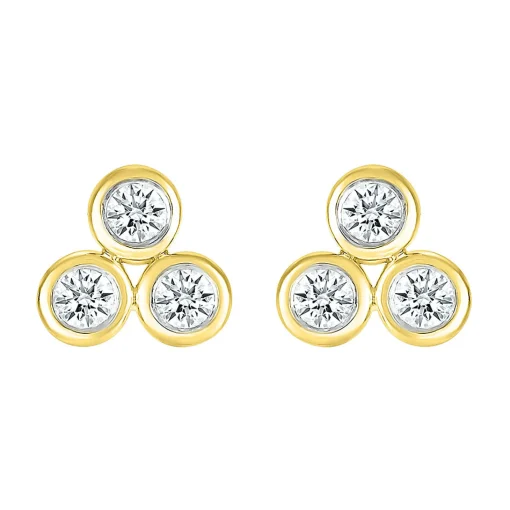 Diamond Three-Stone Stud Earrings In 10K Yellow Gold (1/5 Ct. Tw.)