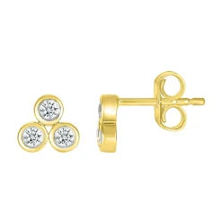 Diamond Three-Stone Stud Earrings In 10K Yellow Gold (1/5 Ct. Tw.)