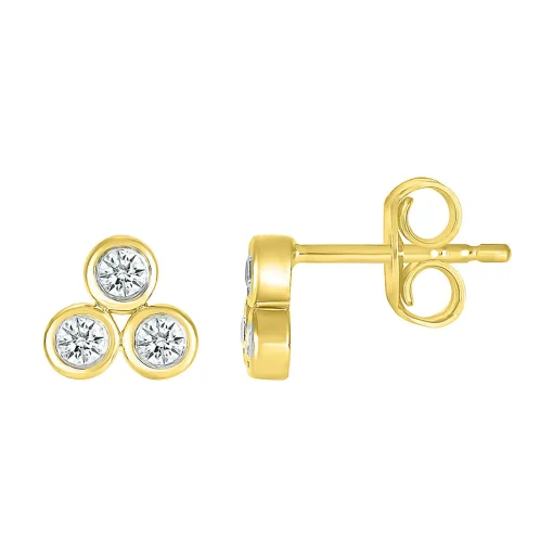 Diamond Three-Stone Stud Earrings In 10K Yellow Gold (1/5 Ct. Tw.)