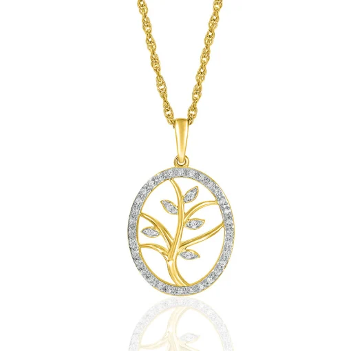 Diamond Tree Of Life Pendant In 10K Yellow Gold (1/10 Ct. Tw.)