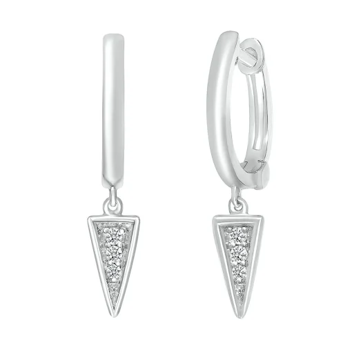 Diamond Triangle Drop Hoop Earrings In 10K White Gold