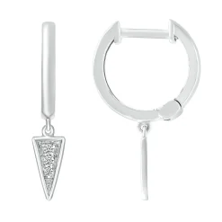 Diamond Triangle Drop Hoop Earrings In 10K White Gold