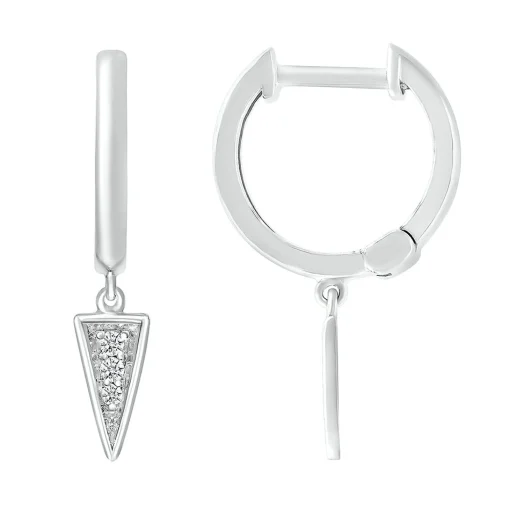 Diamond Triangle Drop Hoop Earrings In 10K White Gold