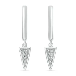 Diamond Triangle Drop Hoop Earrings In 10K White Gold