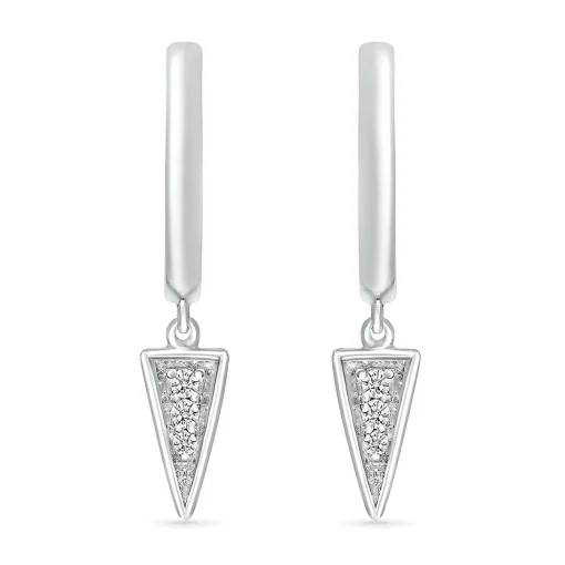 Diamond Triangle Drop Hoop Earrings In 10K White Gold