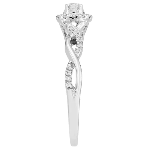 Diamond Twist Ring With Halo In 10K White Gold (1/4 Ct. Tw.)