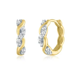 Diamond Twisted Huggie Hoop Earrings In 10K Yellow Gold (1/10 Ct. Tw.)