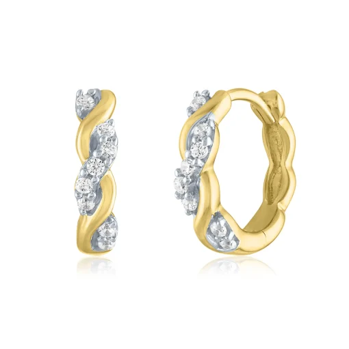 Diamond Twisted Huggie Hoop Earrings In 10K Yellow Gold (1/10 Ct. Tw.)