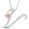 Diamond V Initial Pendant In Sterling Silver & 14K Rose Gold