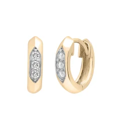 Diamond Vertical Three-Stone Huggie Hoop Earrings In Vermeil (1/7 Ct. Tw.)