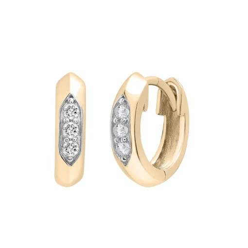 Diamond Vertical Three-Stone Huggie Hoop Earrings In Vermeil (1/7 Ct. Tw.)