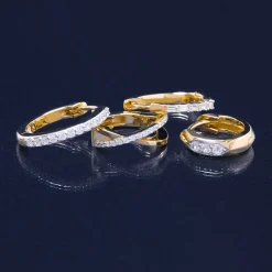Diamond Vertical Three-Stone Huggie Hoop Earrings In Vermeil (1/7 Ct. Tw.)