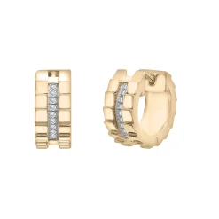 Diamond Vertical-Row Ribbed Hoop Earrings In Vermeil, 13Mm (1/10 Ct. Tw.)