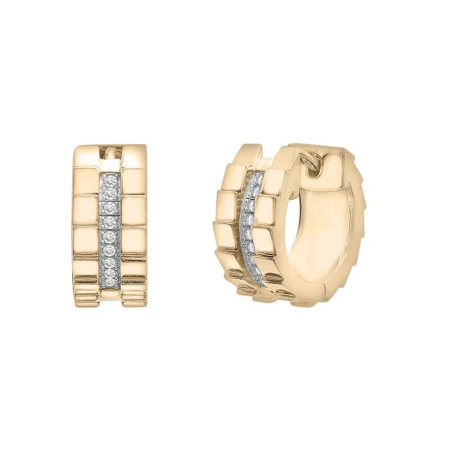 Diamond Vertical-Row Ribbed Hoop Earrings In Vermeil, 13Mm (1/10 Ct. Tw.)