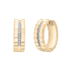Diamond Vertical-Row Ribbed Hoop Earrings In Vermeil, 17Mm (1/10 Ct. Tw.)