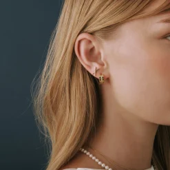 Diamond Vertical-Row Ribbed Hoop Earrings In Vermeil, 13Mm (1/10 Ct. Tw.)