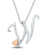 Diamond W Initial Pendant In Sterling Silver & 14K Rose Gold