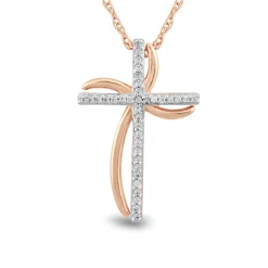 Diamond Windmill Cross Necklace In 10K Rose Gold (1/10 Ct. Tw.)
