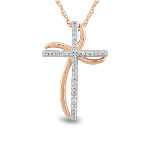 Diamond Windmill Cross Necklace In 10K Rose Gold (1/10 Ct. Tw.)