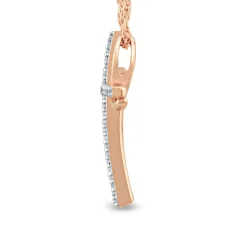 Diamond Windmill Cross Necklace In 10K Rose Gold (1/10 Ct. Tw.)