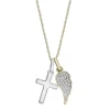 Diamond Wing & Cross Charm Pendant In Sterling Silver & 10K Yellow Gold