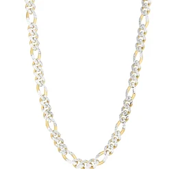 Diamond-Cut Figaro Chain With White Rhodium In 14K Yellow Gold, 22"
