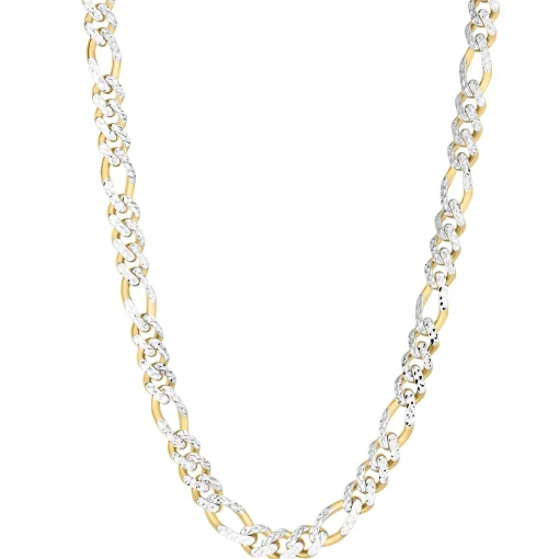 Diamond-Cut Figaro Chain With White Rhodium In 14K Yellow Gold, 22"