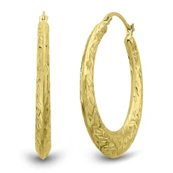 Diamond-Cut Hoop Earrings With Graduated Frame In 10K Yellow Gold