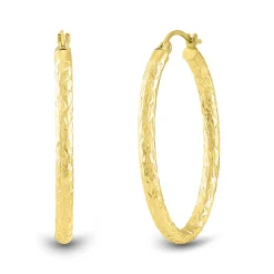 Diamond-Cut Oval Hoop Earrings In 14K Yellow Gold