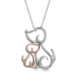 Dog Pendant With Diamond & 10K Rose Gold Accents In Sterling Silver