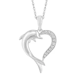 Dolphin Heart Pendant With Diamond Accents In 10K White Gold