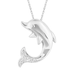 Dolphin Pendant With Diamond Accents In 10K White Gold