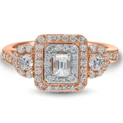 Double Halo Emerald-Cut Diamond Engagement Ring In 14K Rose Gold (1 Ct. Tw.)