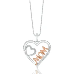 Double Heart Diamond Accent Mom Pendant In Sterling Silver And 10K Rose Gold
